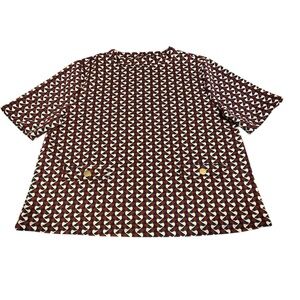 Ann Taylor Factory Burgundy, Black and off White Geometric Top